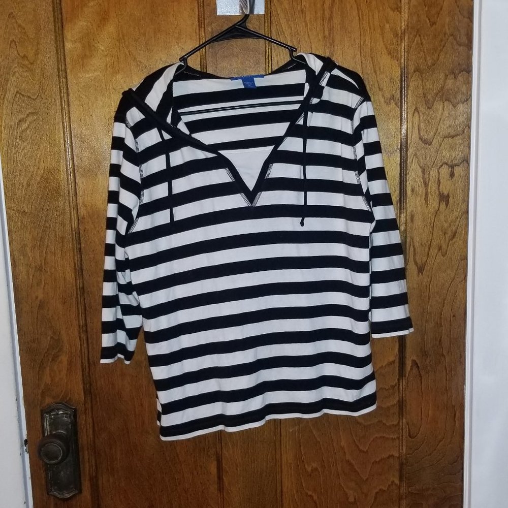 Karen Scott Striped Hooded Shirt